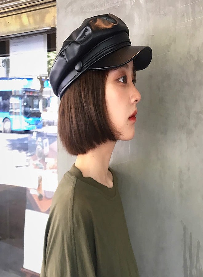 KORIXINE Leather Hats for Women - Womens Newsboy Cap for Men Fashion Paperboy Chauffeur Hats Beret Biker Sailor Fiddler Caps Trendy Dressy Outfits Costume Gatsby Berets (Black) - Image 3
